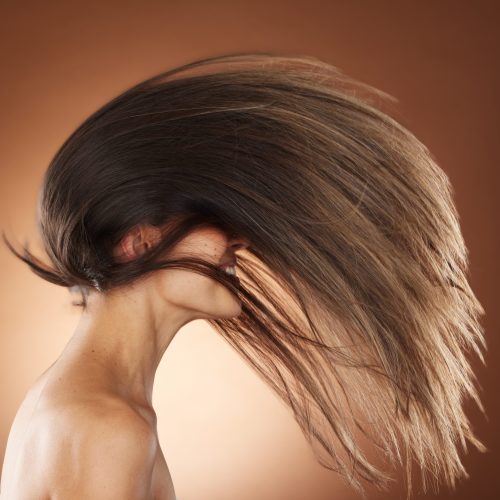 Beauty, hair care and salon with flip of woman for shampoo, health and keratin treatment. Fashion, .